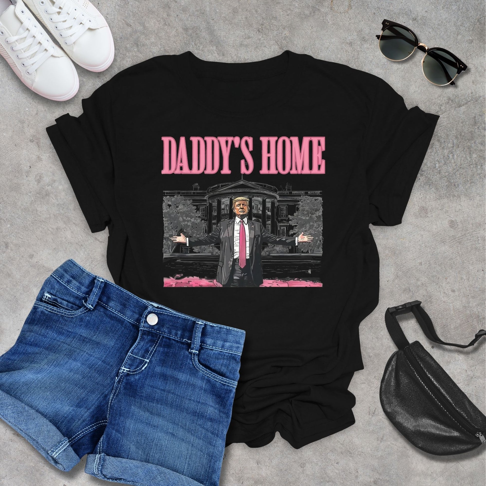 Black and Bubble Gum pink Daddy's Home Trump Women’s Crop Top