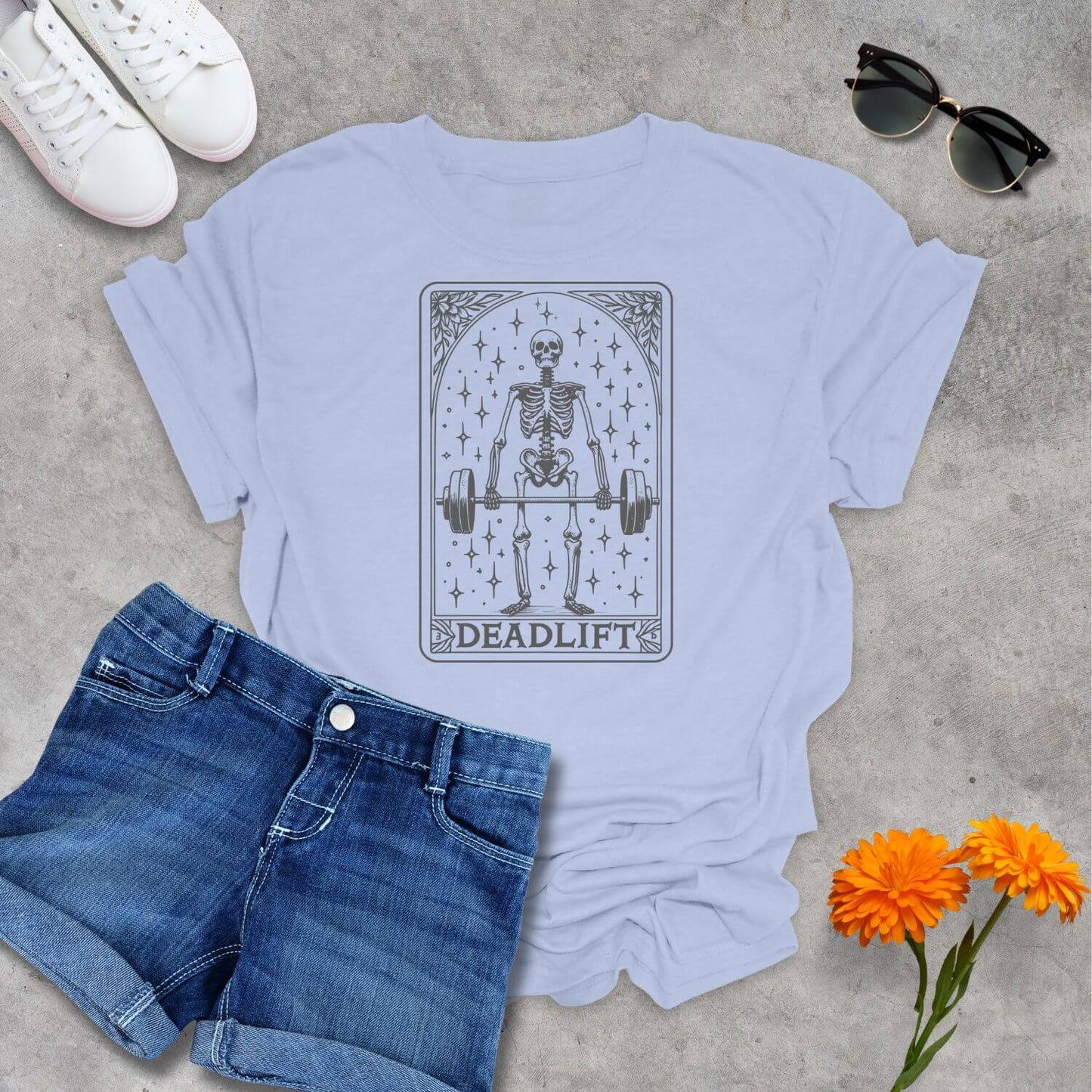 Light Blue Women's Deadlift Skeleton T-Shirt