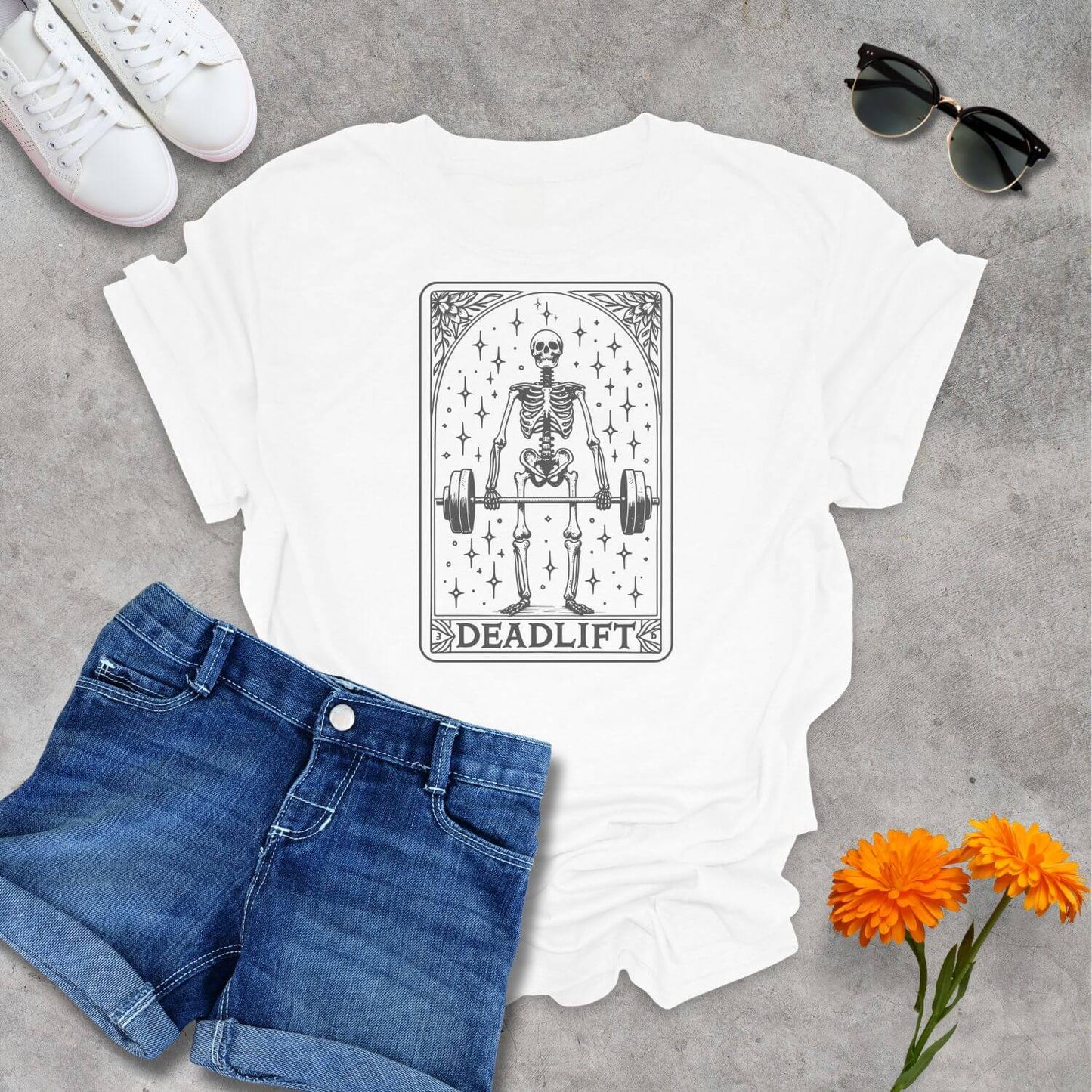 White Women's Deadlift Skeleton T-Shirt