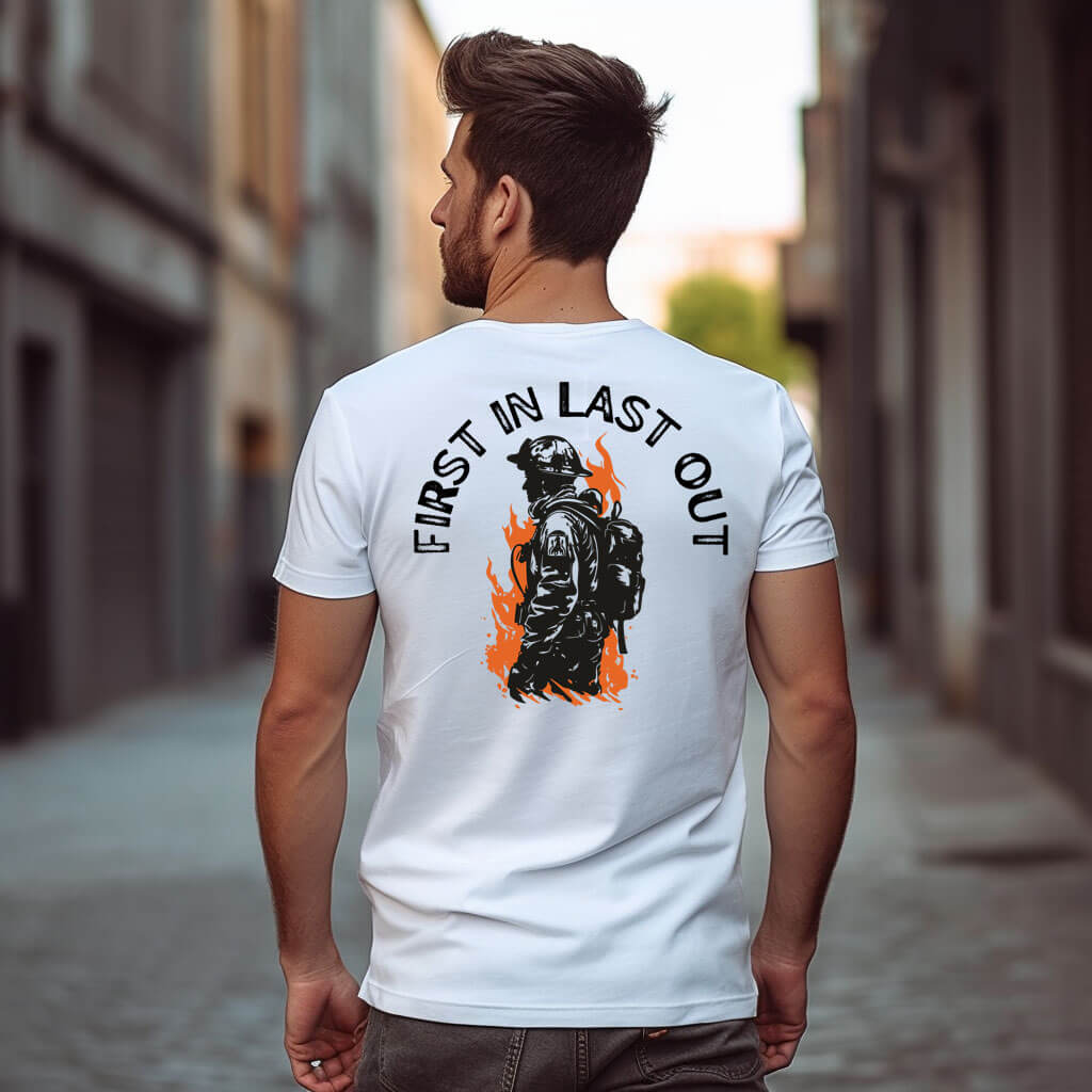 First In Last Out Firefighter men's T-shirt - white