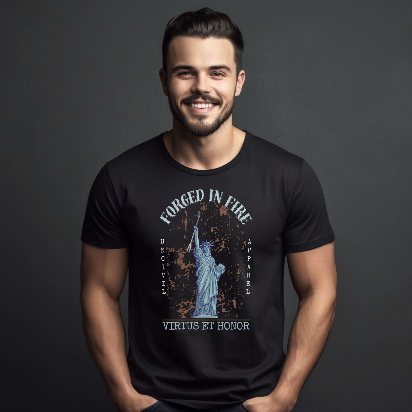 Forged In Fire Statue of Liberty Halligan Black T-Shirt