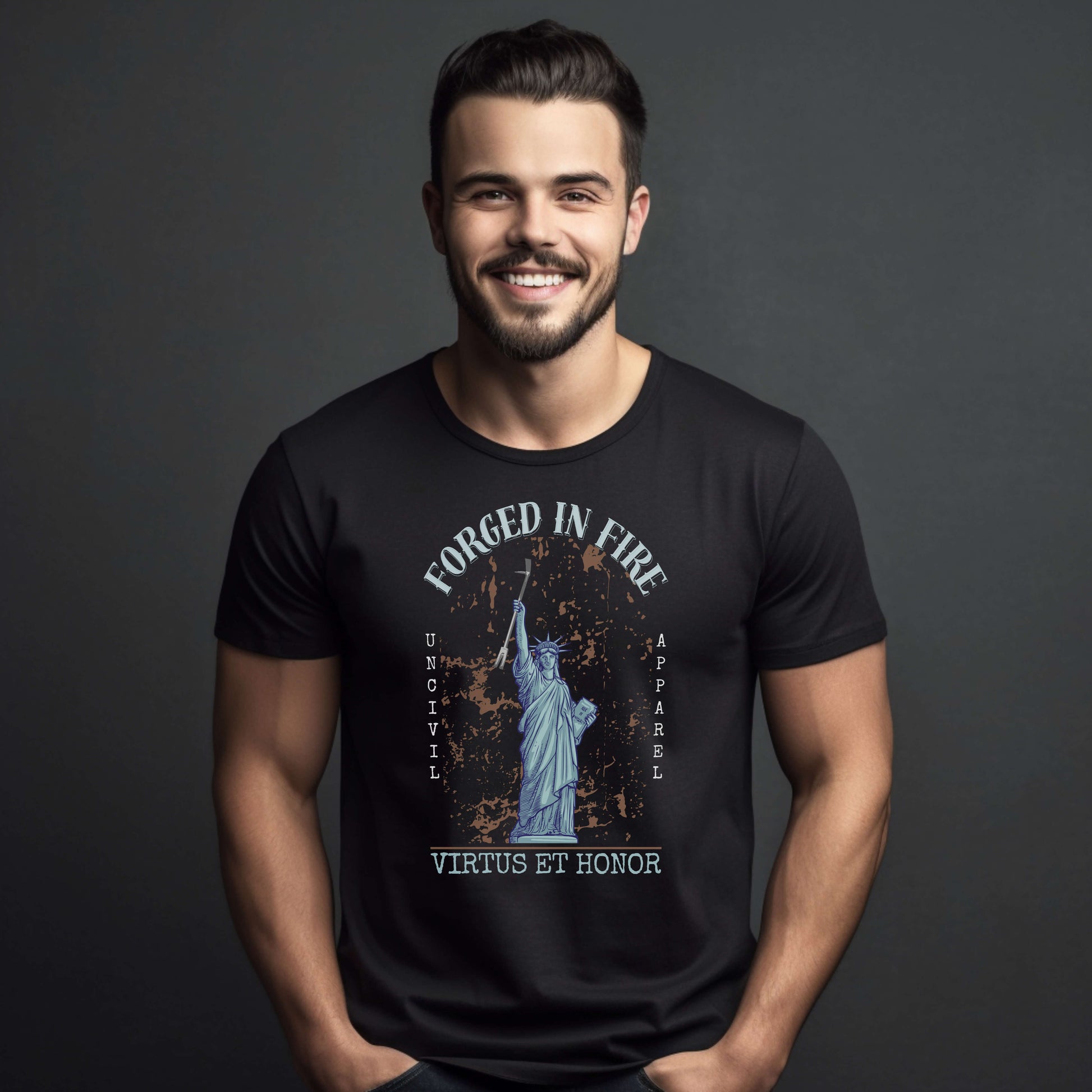 Forged In Fire Statue of Liberty Halligan Black T-Shirt