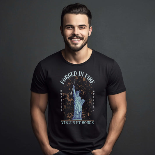 Forged In Fire Statue of Liberty Halligan Black T-Shirt