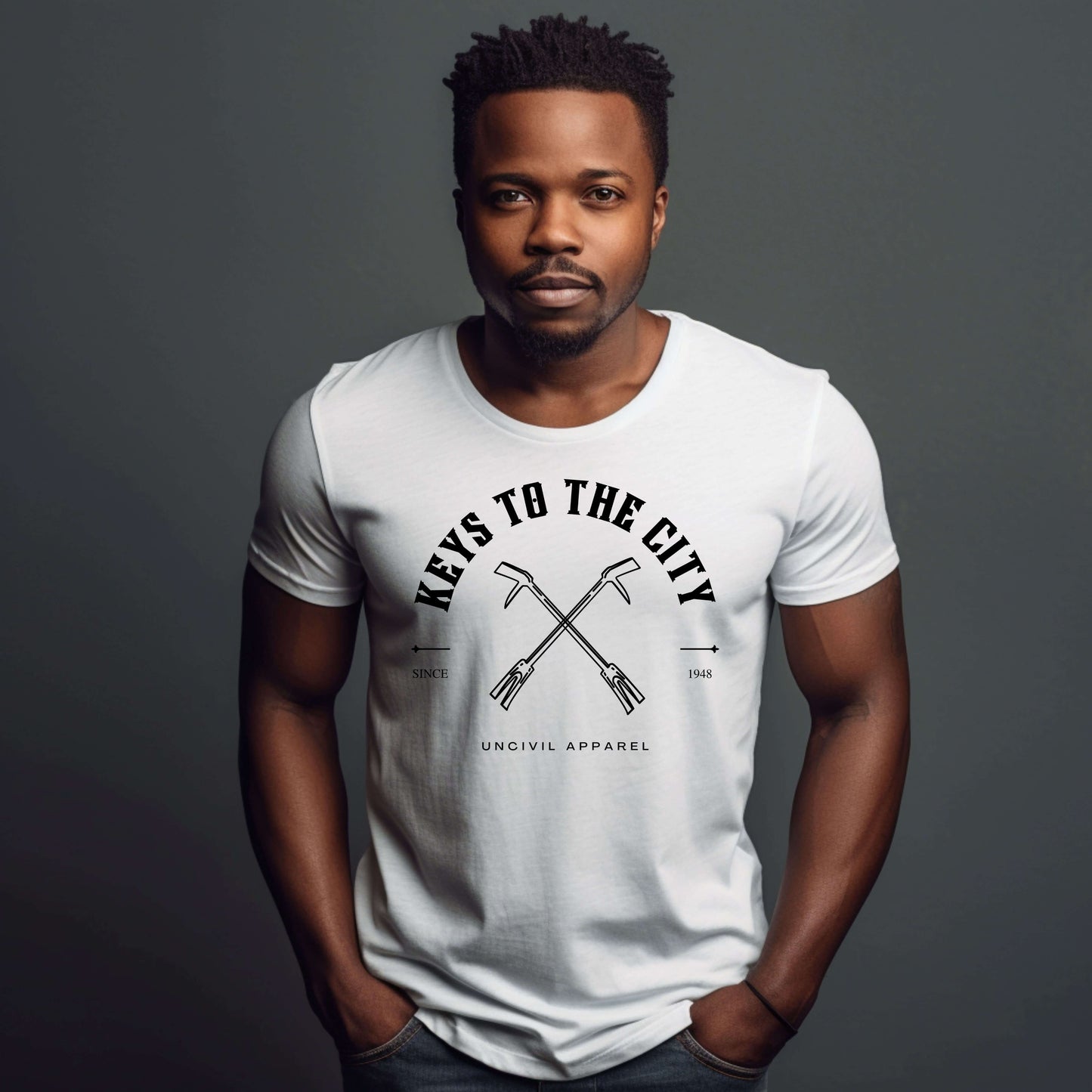 Keys to the City, Halligan Bar Design, White Men's T-shirt for Firefighters