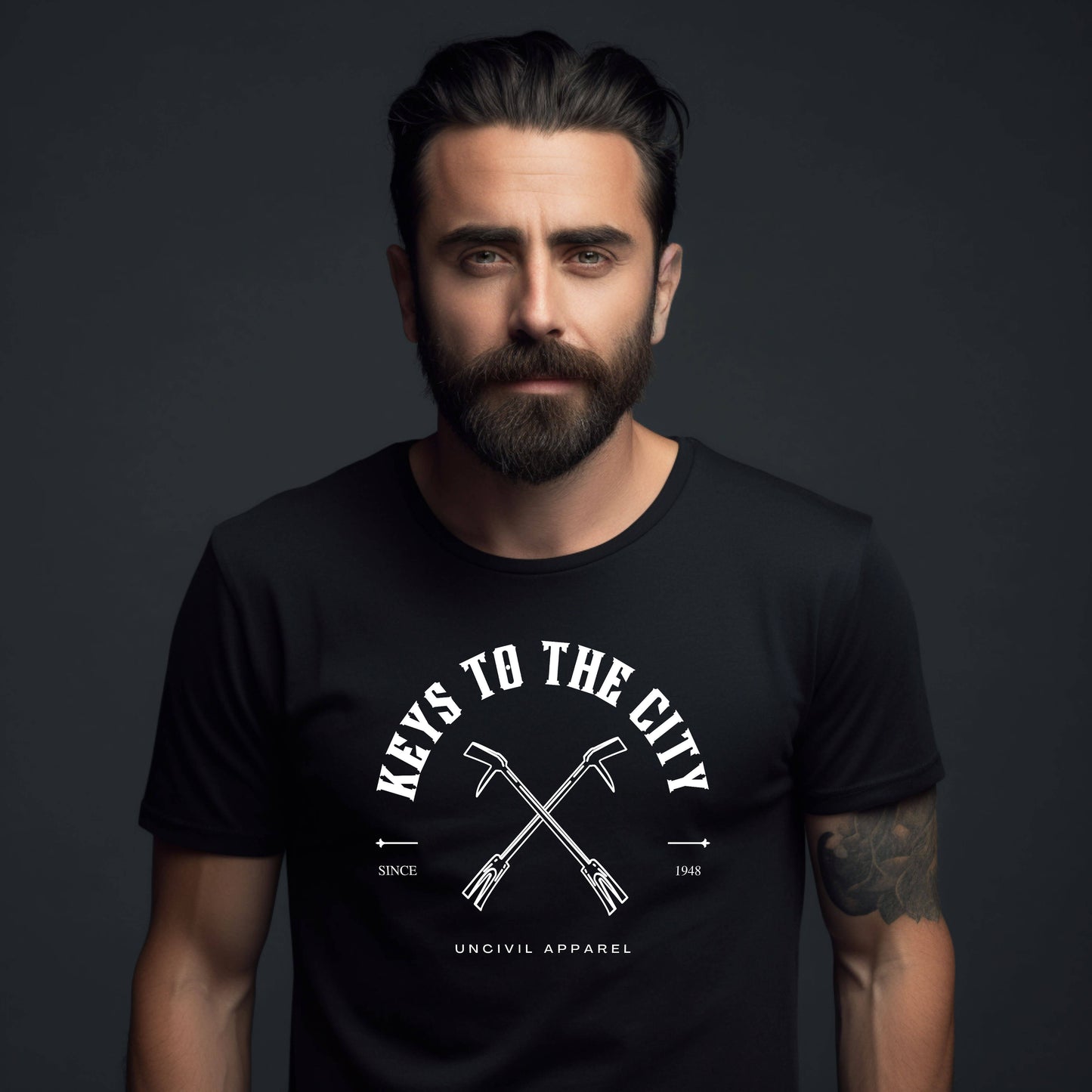Keys to the City, Halligan Bar Design, Black Men's T-shirt for Firefighters