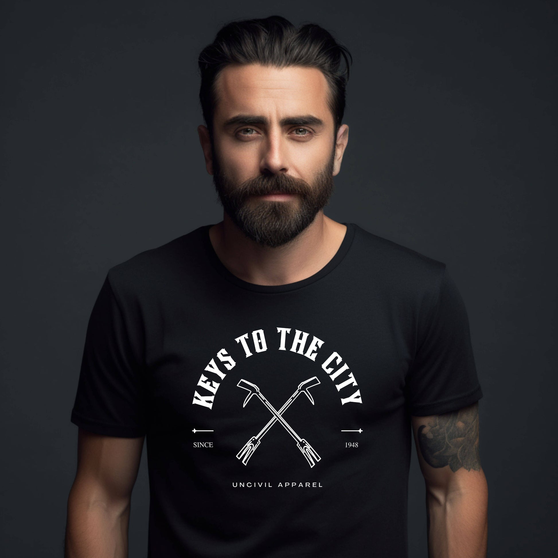 Keys to the City, Halligan Bar Design, Black Men's T-shirt for Firefighters