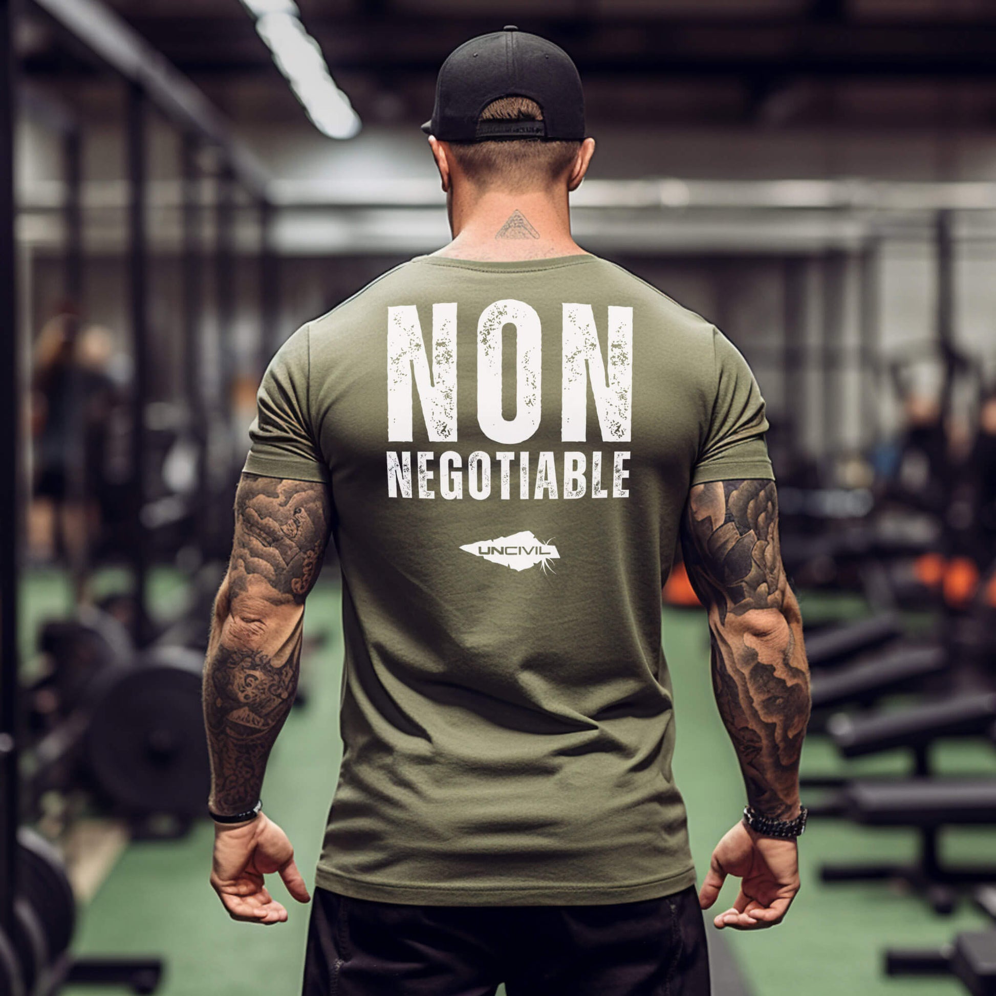 Non-Negotiable military green unisex motivational gym UNCIVIL T-shirt