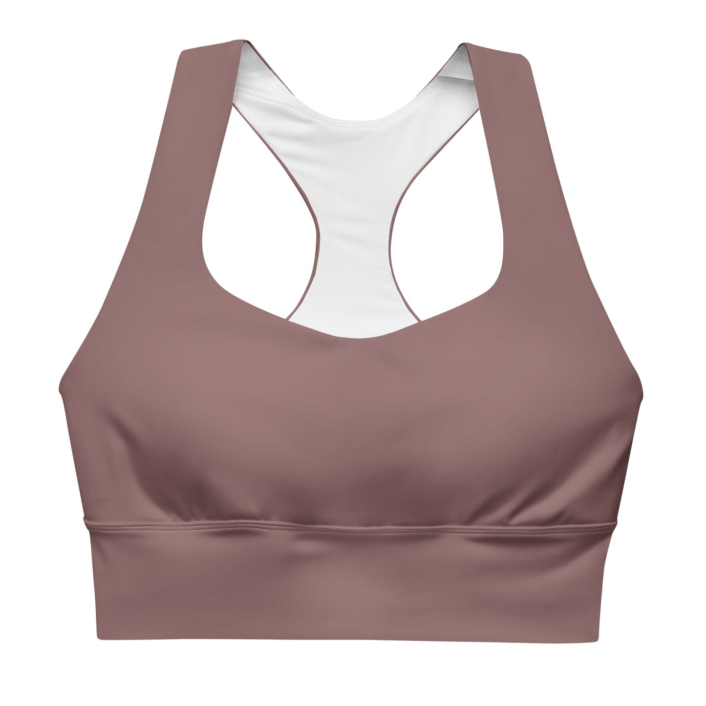 Muave Longline Camo UNCIVIL women's high impact Sports Bra with White spear.
