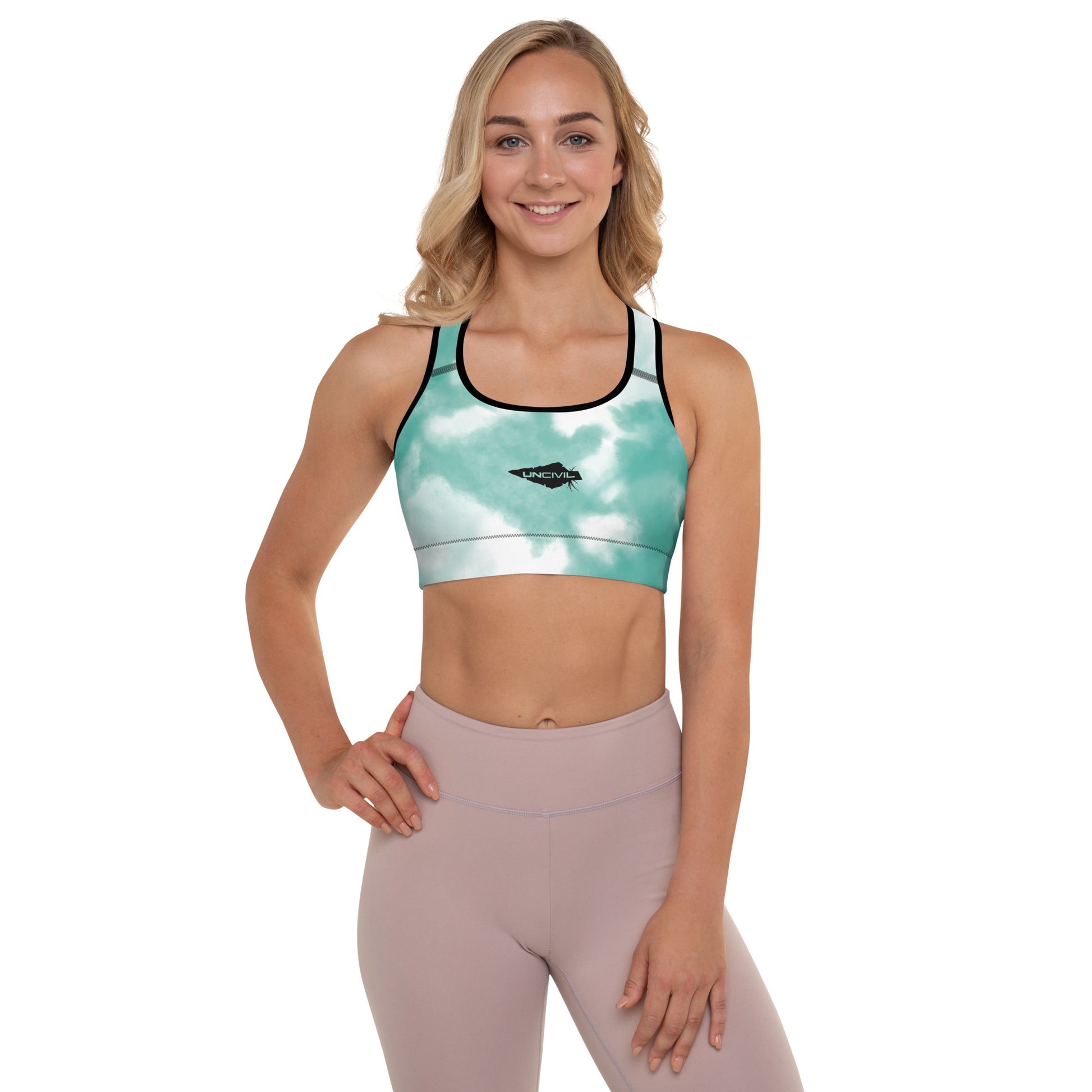 Sky teal Tie-Dye Sports Bra for women, high support.