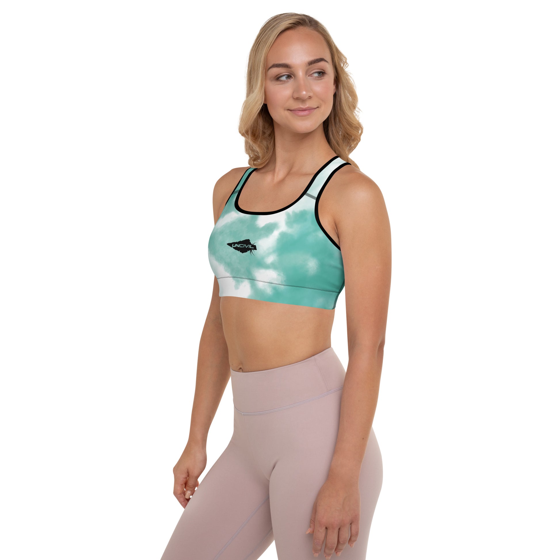Sky teal Tie-Dye Sports Bra for women, high support.