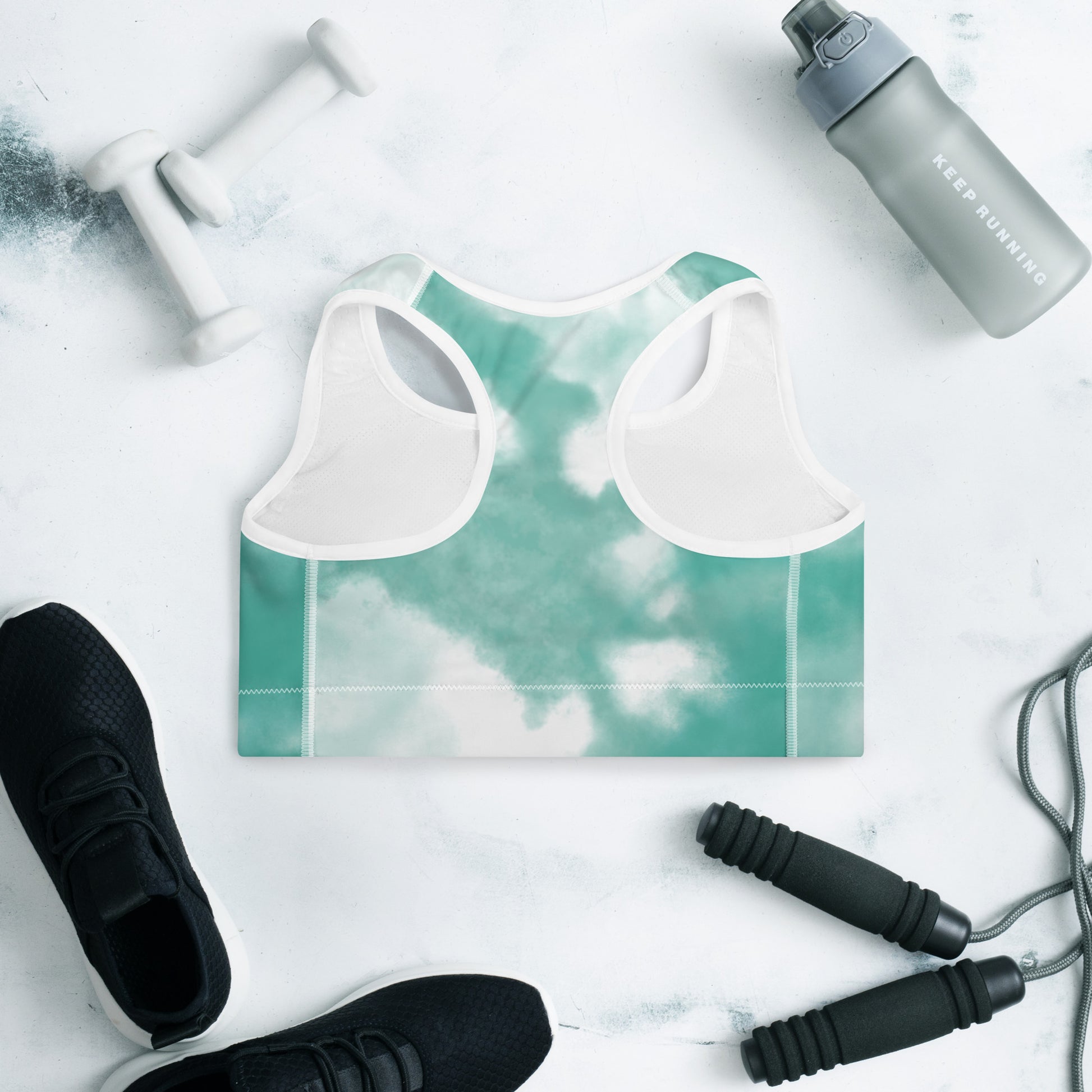 Sky teal Tie-Dye Sports Bra for women, high support.
