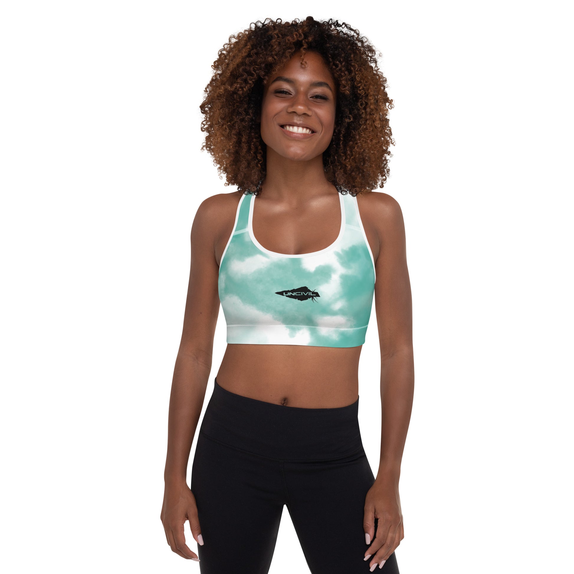 Sky teal Tie-Dye Sports Bra for women, high support.