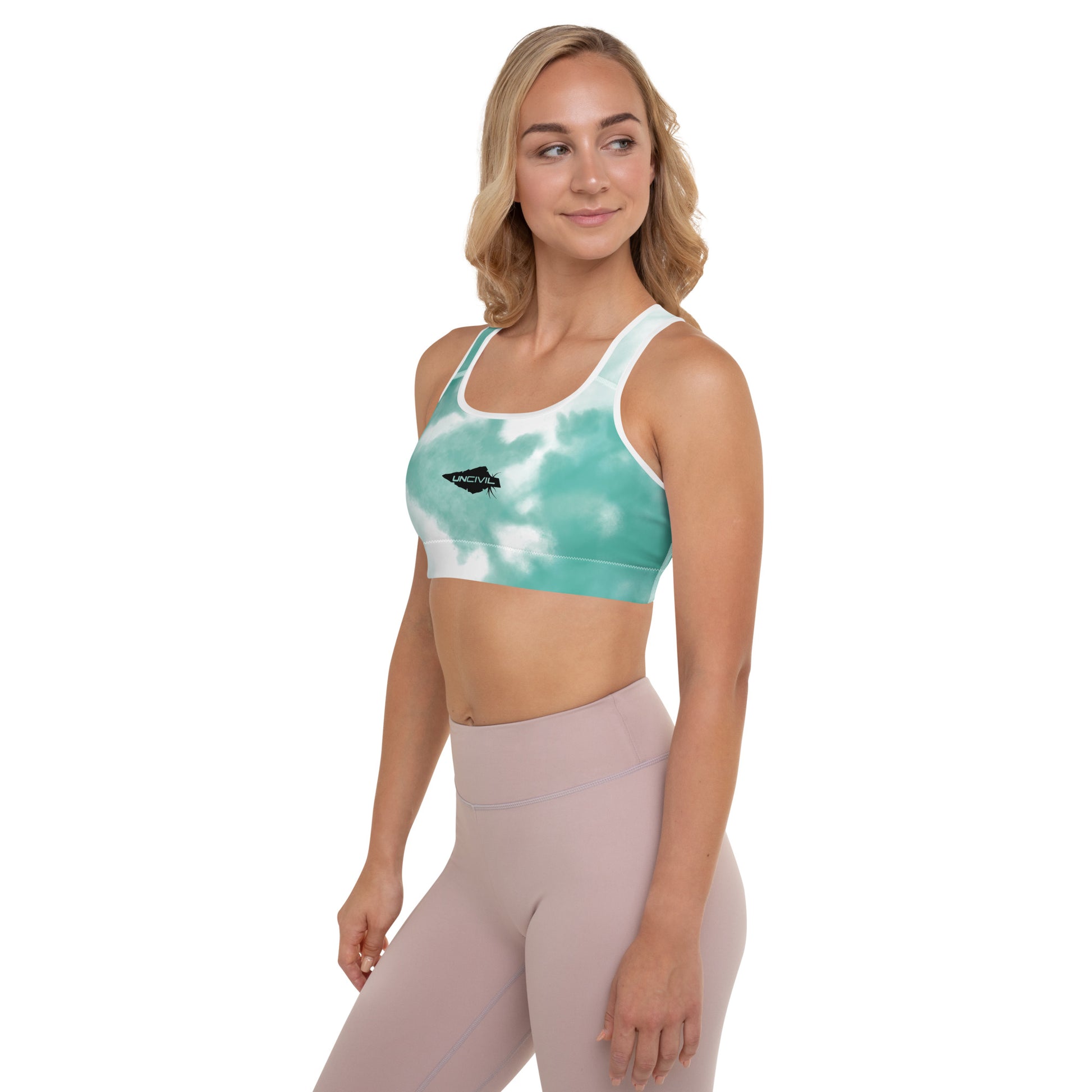 Sky teal Tie-Dye Sports Bra for women, high support.