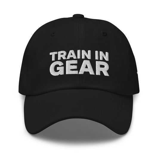 Train in Gear Firefighter hat. Black baseball hat.