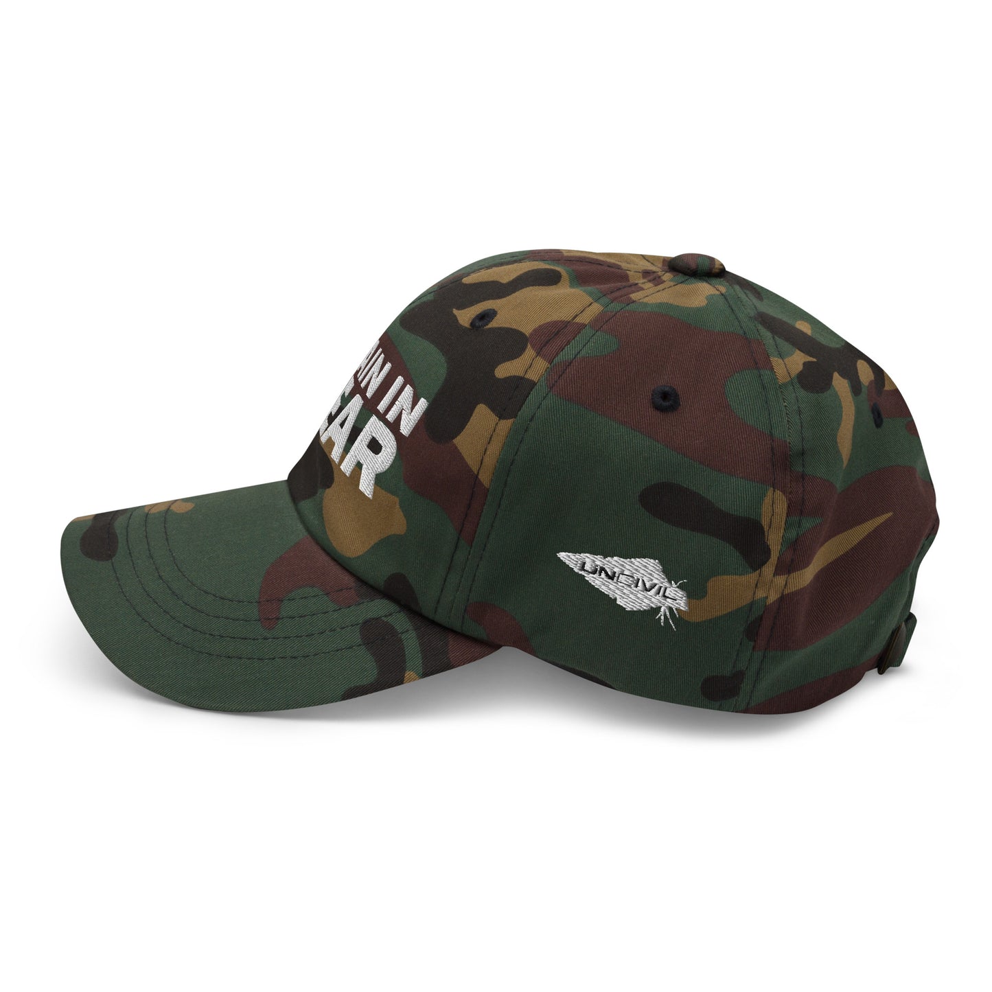 Train in Gear Firefighter hat. Camo Army baseball hat.