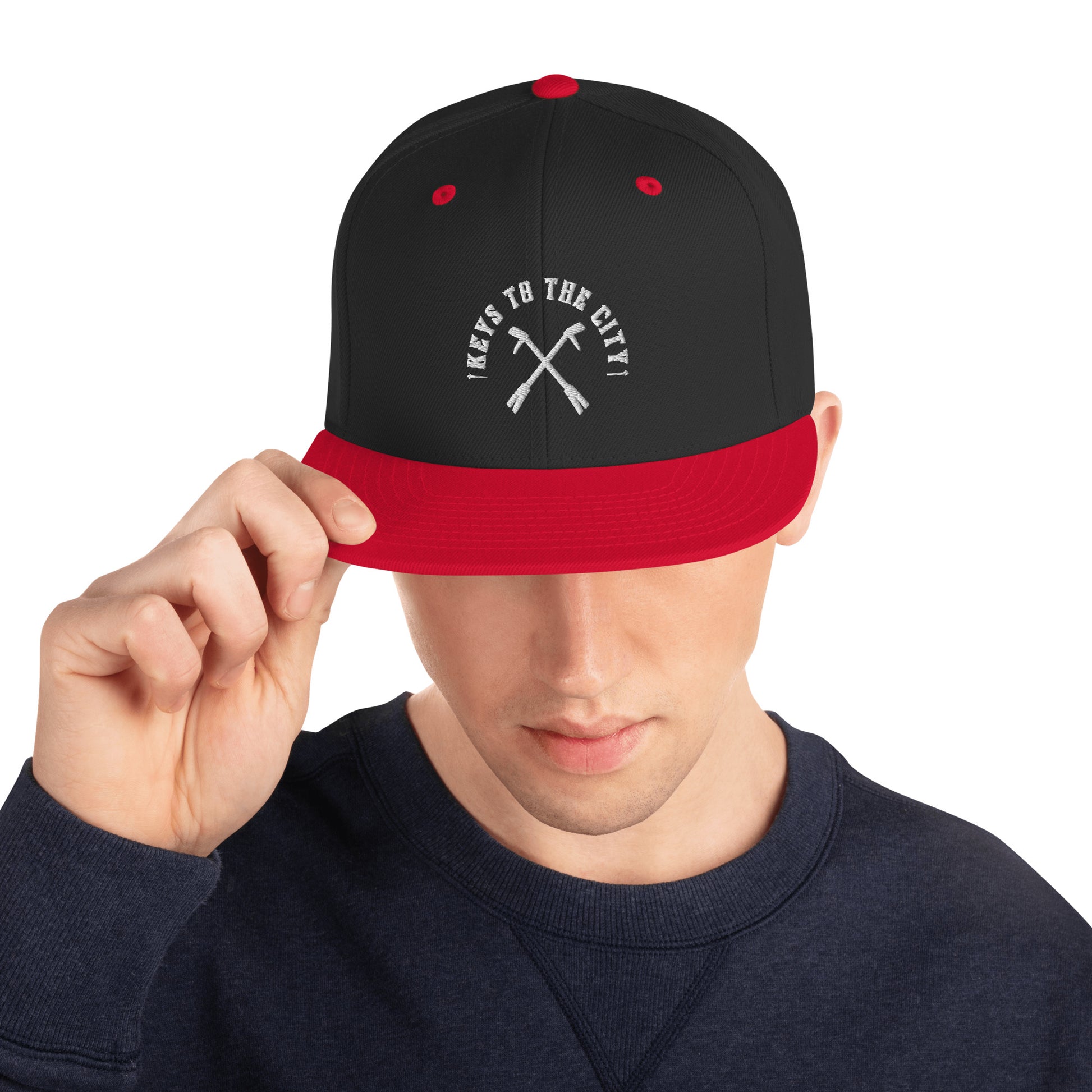 Black and red Keys to the City, Halligan Bar classic snapback hat for firefighters