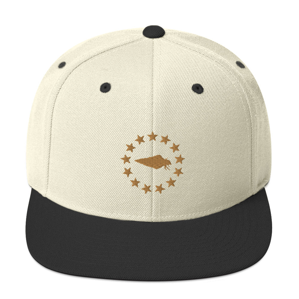 Embrace your patriotic side with our Neutral and Gold Betsy Ross UNCIVIL Snapback hat. Featuring the iconic 13 stars design, this hat is perfect for anyone who loves America and its rich history.