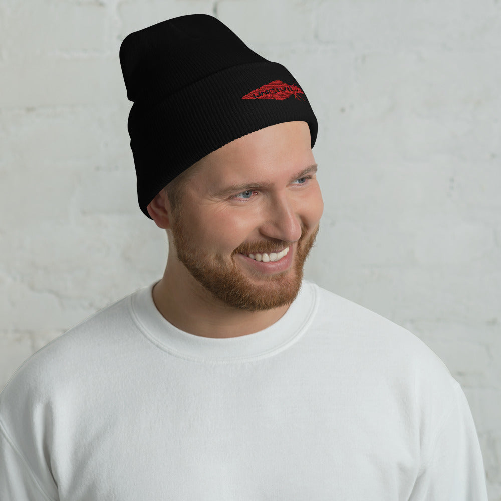 Our UNCIVIL Gold cuffed beanie is a snug, form-fitting beanie for men or women. Offered in Black with our Red UNCIVIL Spear.