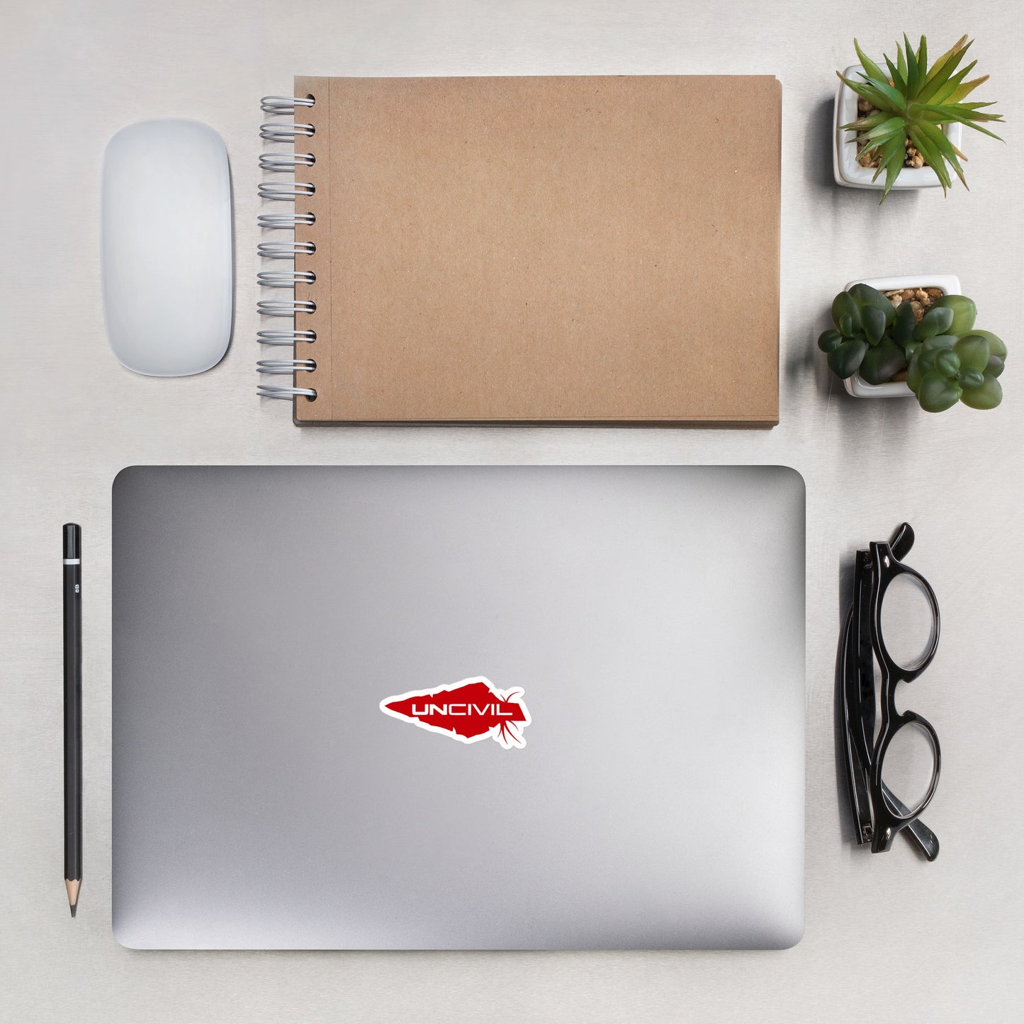 UNCIVIL 3x3 inch Red Bubble-free stickers.