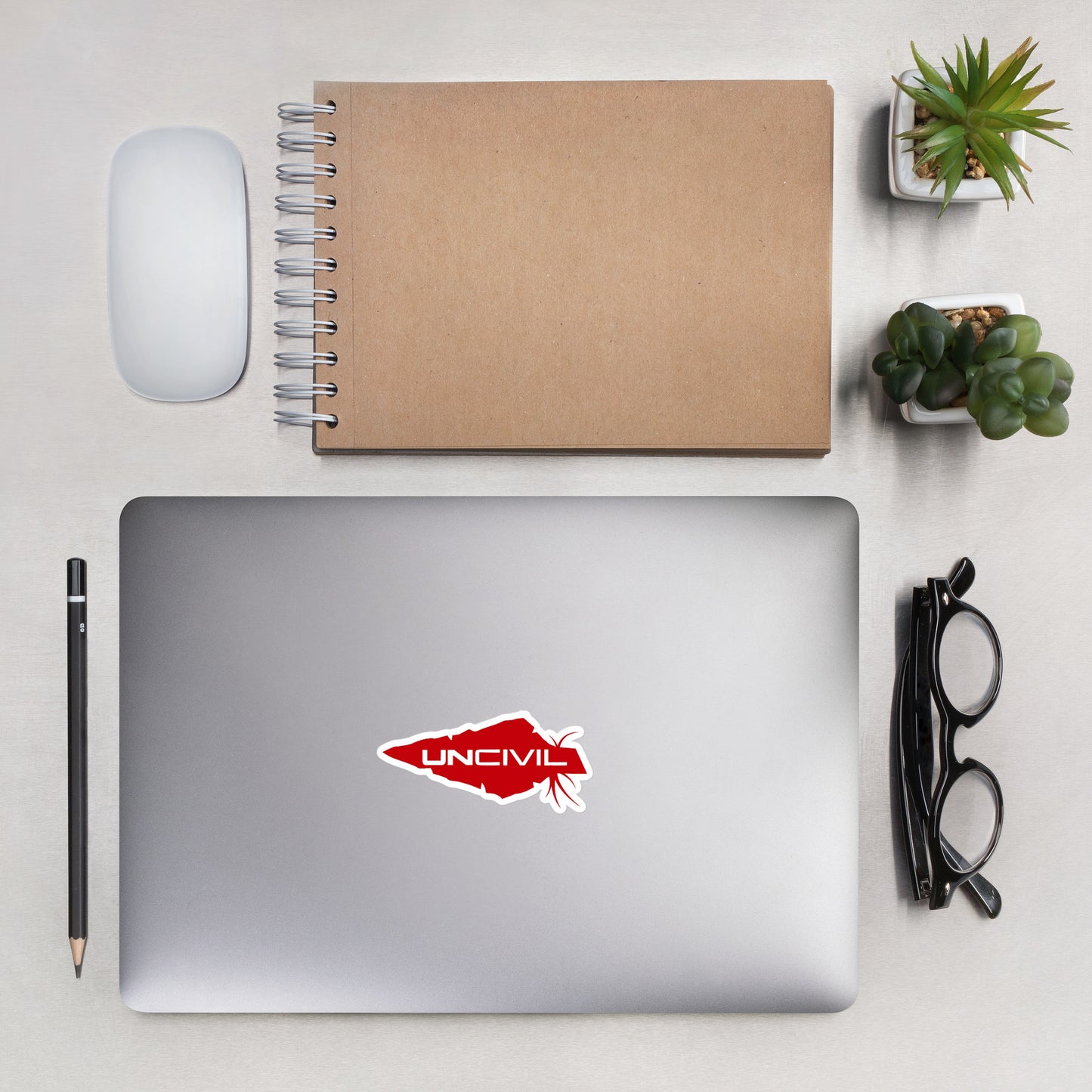 UNCIVIL 4x4 inch Red Bubble-free stickers.