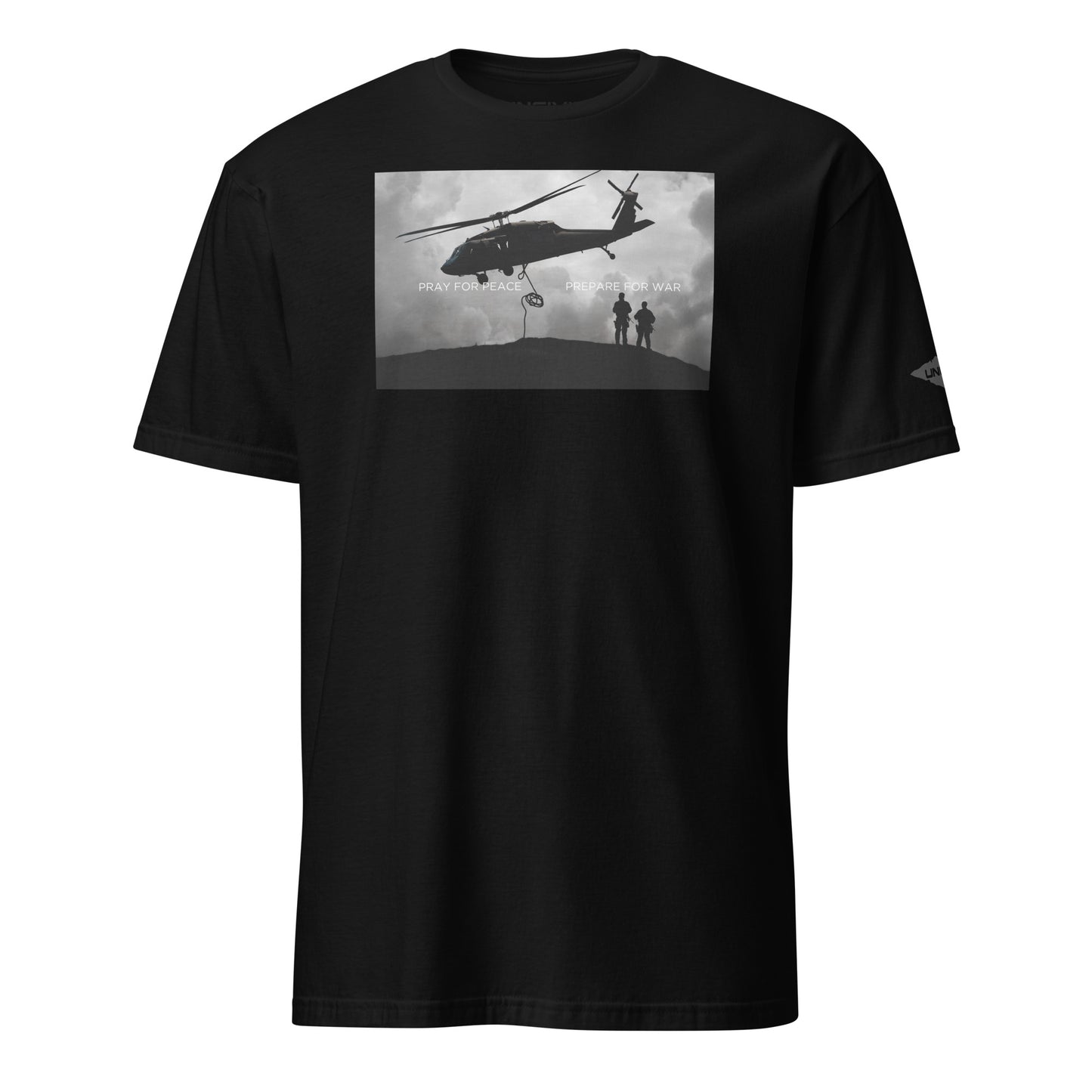 Black Pray for Peace, Prepare for War helicopter military Unisex UNCIVIL T-Shirt