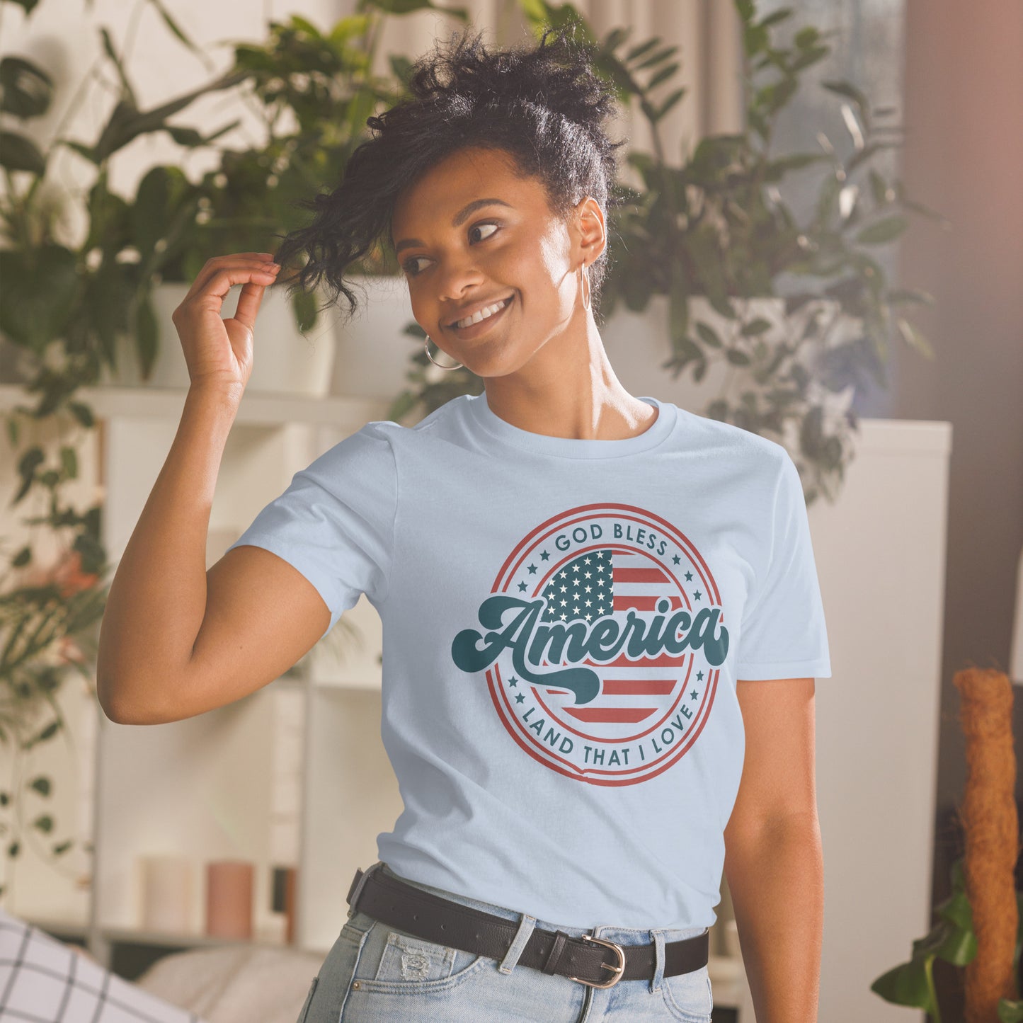 Light Blue Land That I Love Vintage Patriotic Graphic T-Shirt