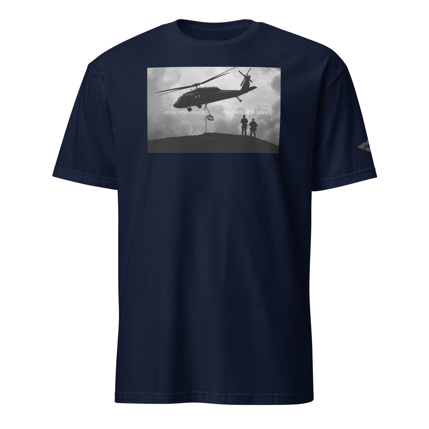 Navy Blue Pray for Peace, Prepare for War helicopter military Unisex UNCIVIL T-Shirt
