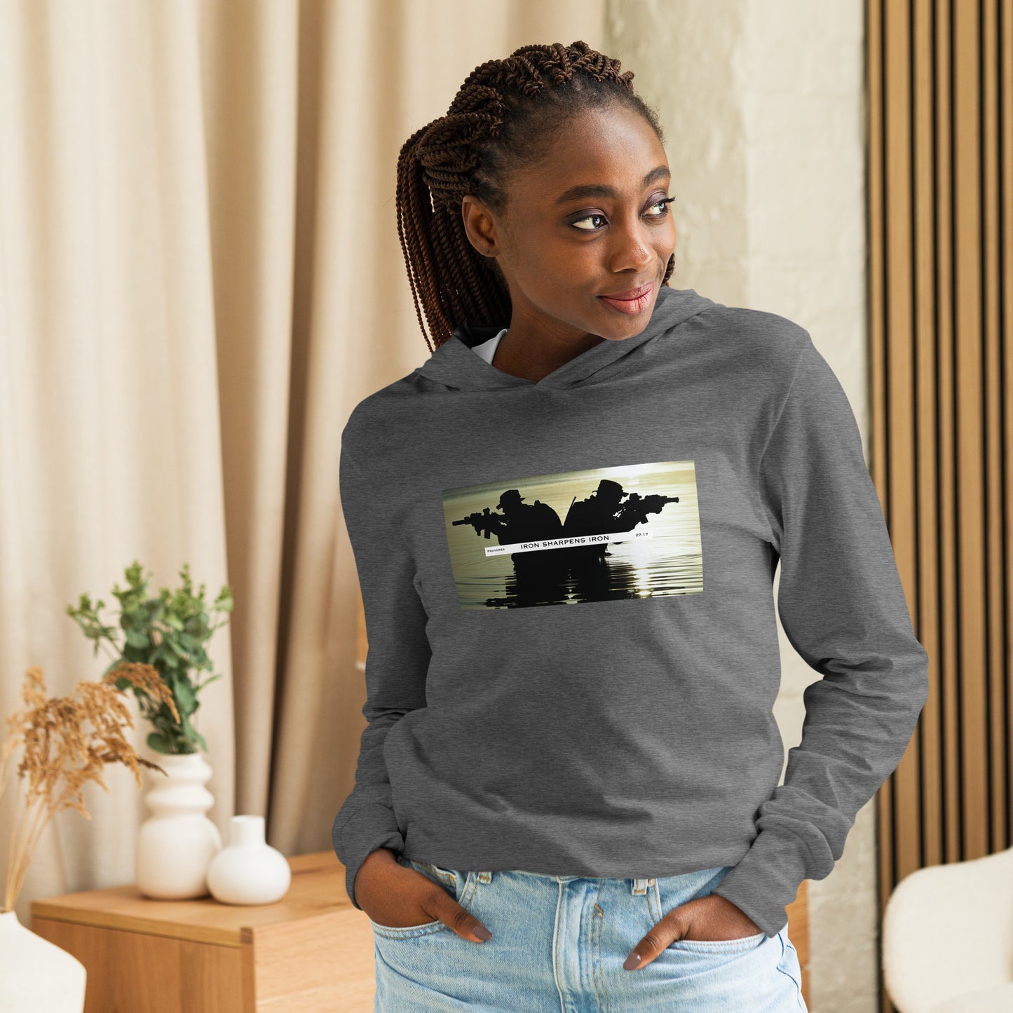 Grey Triblend Iron Sharpens Iron Graphic Hooded Long-Sleeve Tee for women