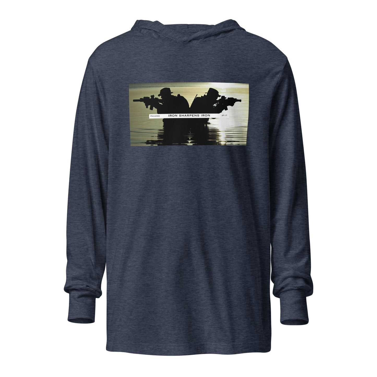 Heather Navy Iron Sharpens Iron Graphic Hooded Long-Sleeve Tee