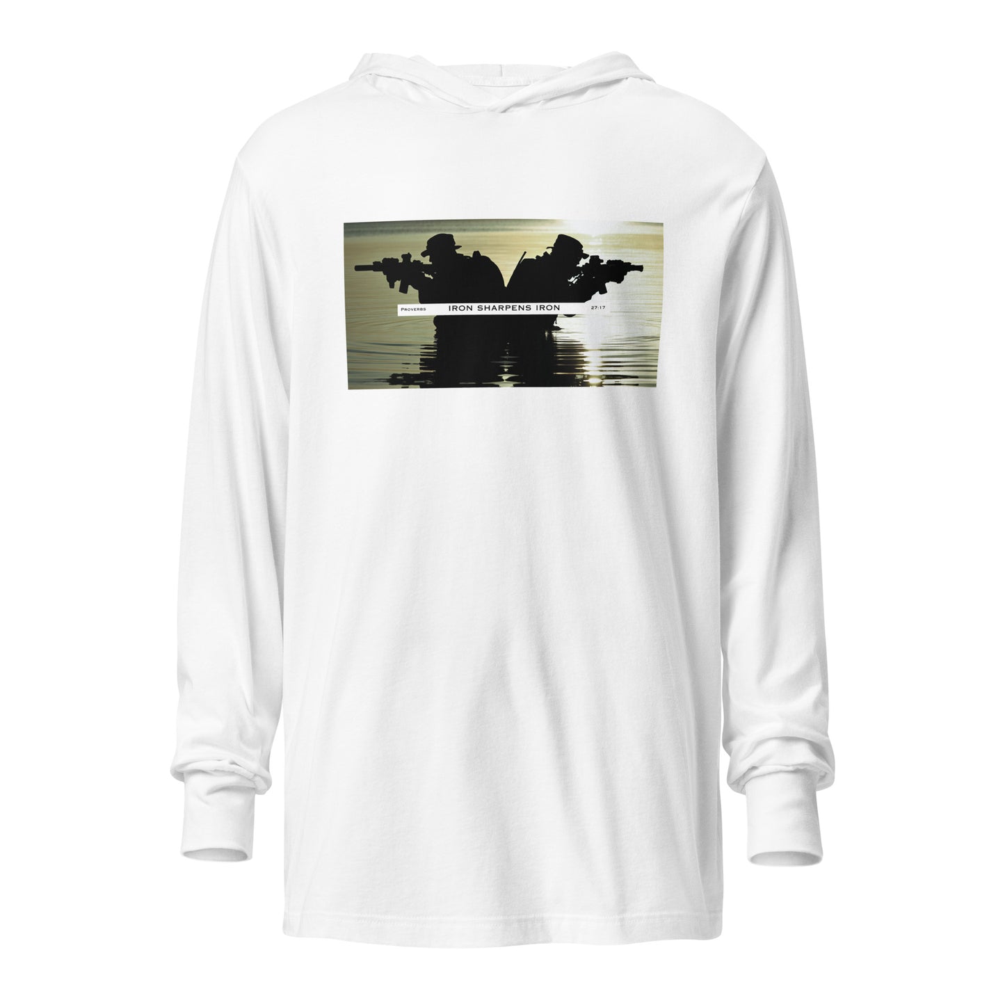 White Iron Sharpens Iron Graphic Hooded Long-Sleeve Tee