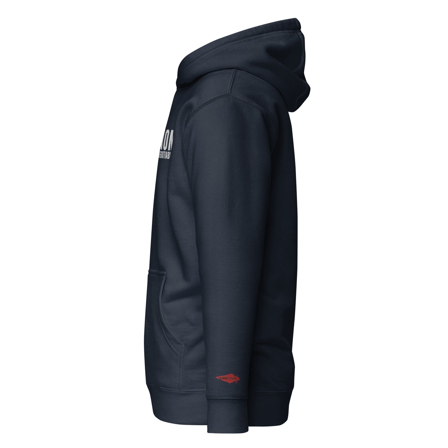 Non-Negotiable UNCIVIL Navy Blue Hoodie with our embroidered Red Spear