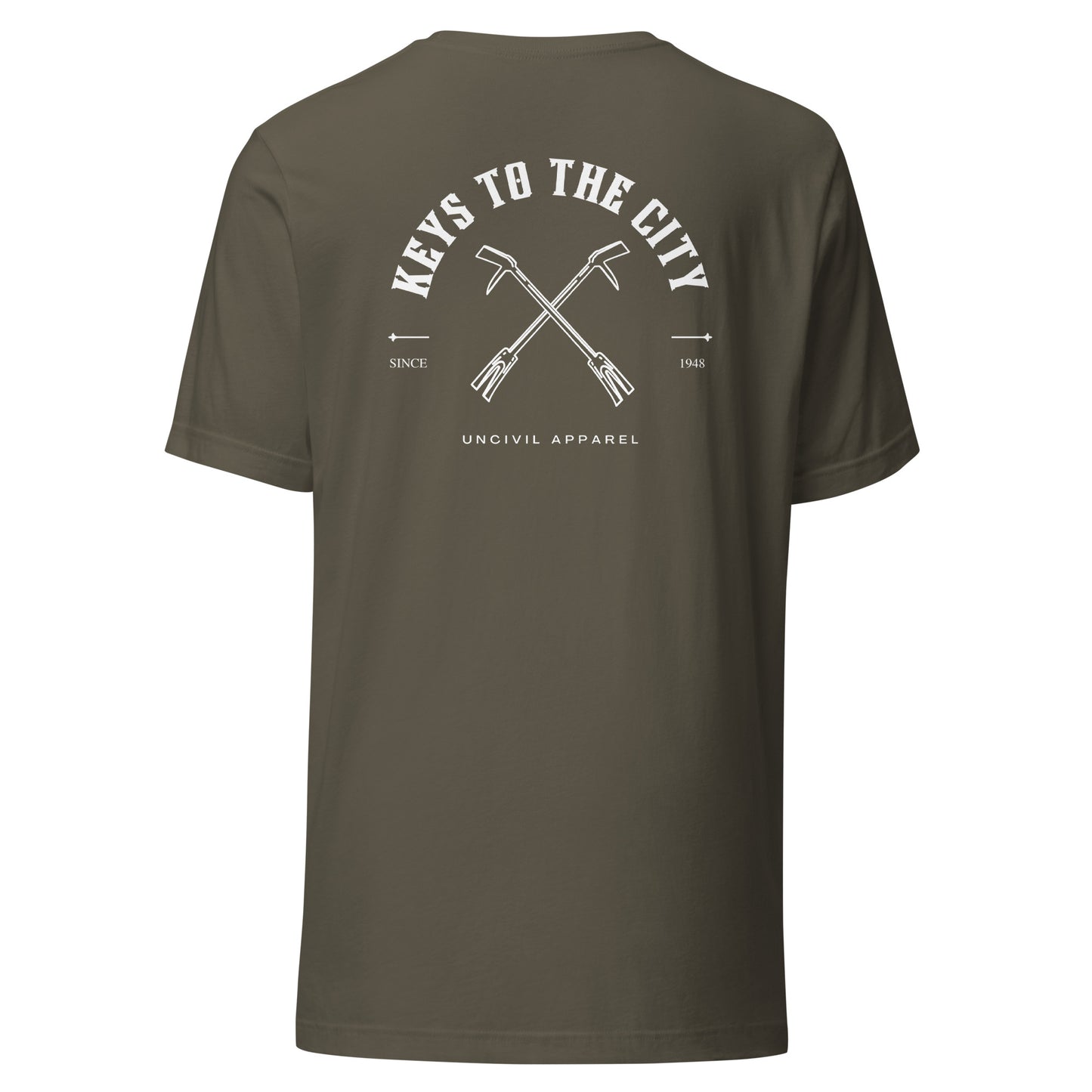 Keys to the City Halligan shirt, Army Green unisex t-shirt with maltese cross
