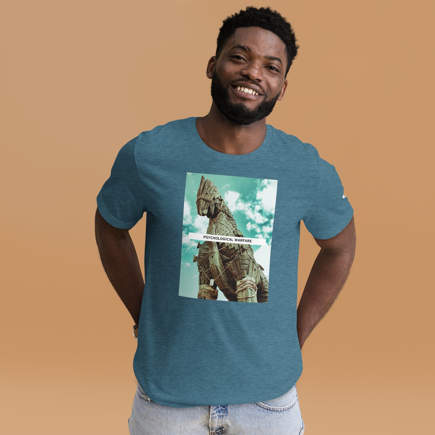 Our Psy Ops shirt features the Trojan Horse, a legendary story from Greek mythology. Heather Deep Teal graphic tee.