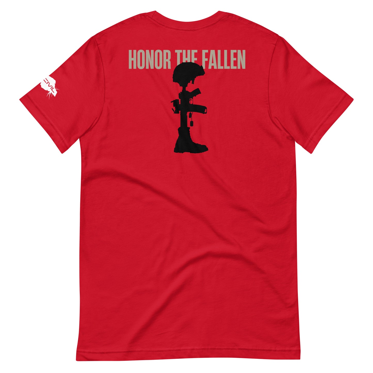 Honor the Fallen T-shirt, a powerful tribute to those who sacrificed for our freedom. Designed for Memorial Day, Red Unisex.