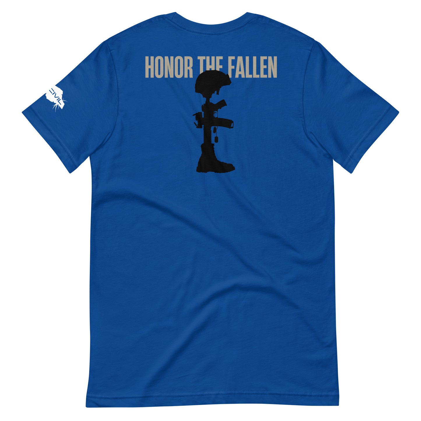 Honor the Fallen T-shirt, a powerful tribute to those who sacrificed for our freedom. Designed for Memorial Day, Royal Blue Unisex.