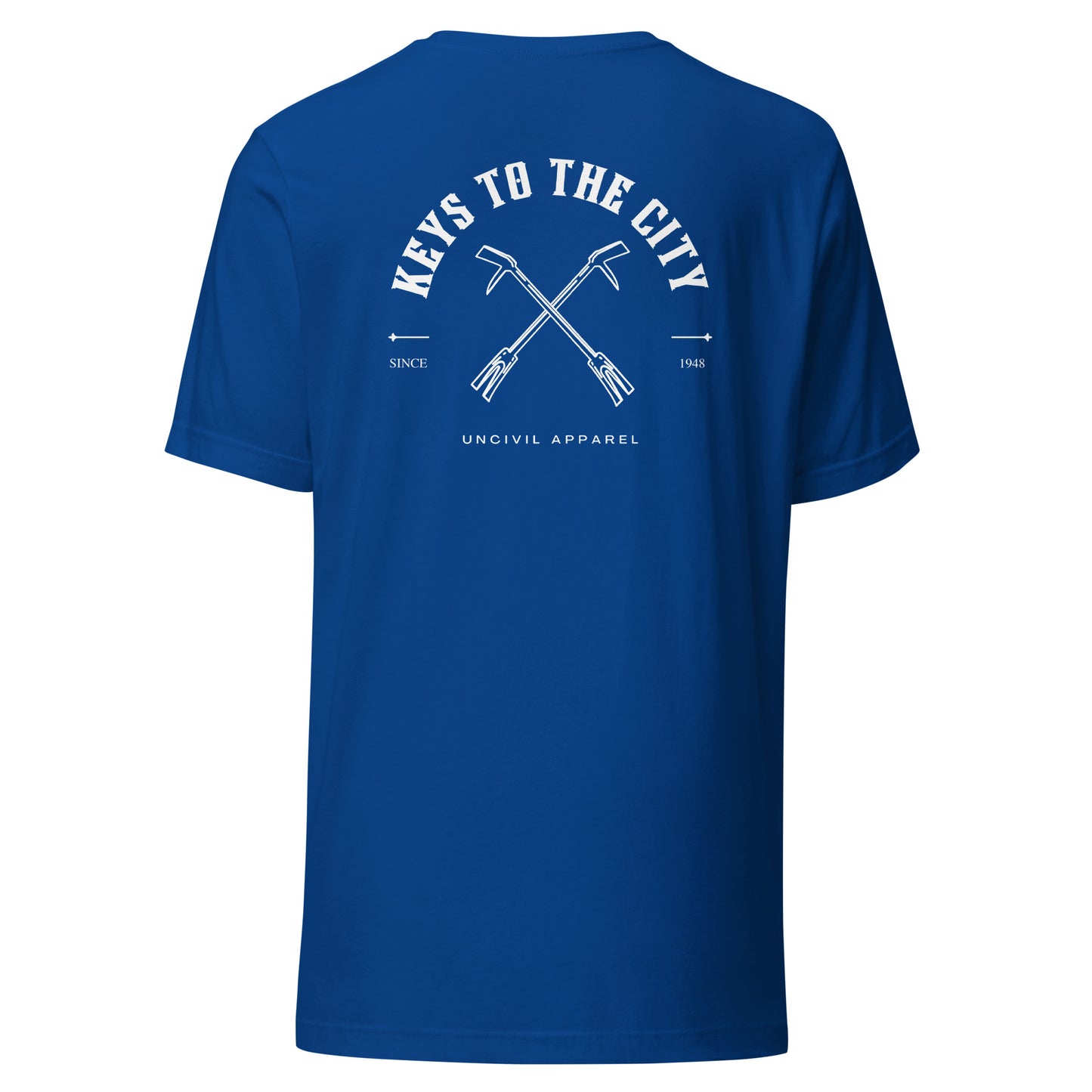 Keys to the City Halligan shirt, Royal Blue unisex t-shirt with maltese cross