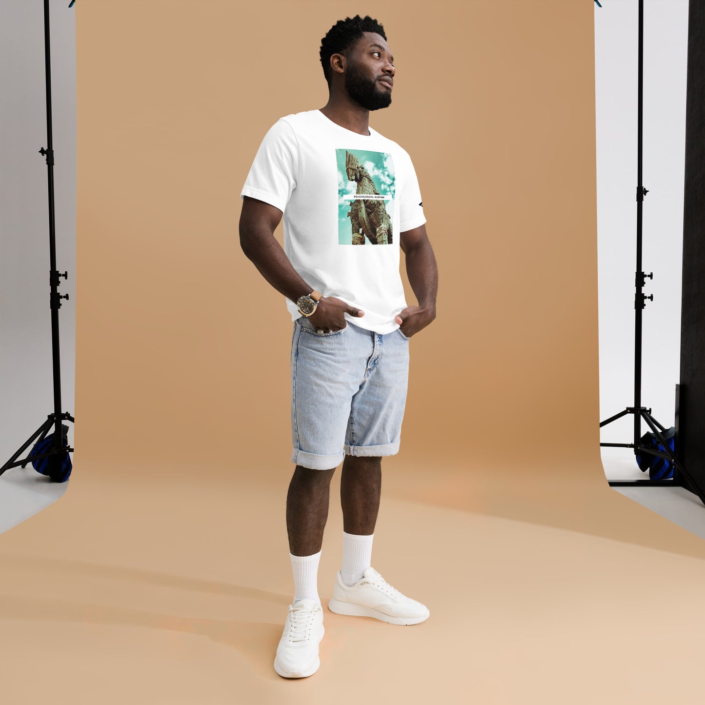 Our Psy Ops shirt features the Trojan Horse, a legendary story from Greek mythology. White graphic tee.