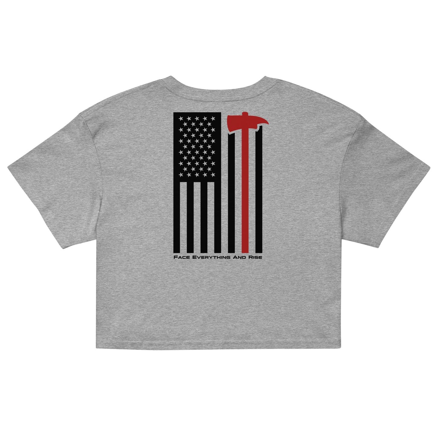 Face Everything & Rise UNCIVIL Firefighter Women's Crop Top with American Flag and Fireman's Axe - Heather Grey