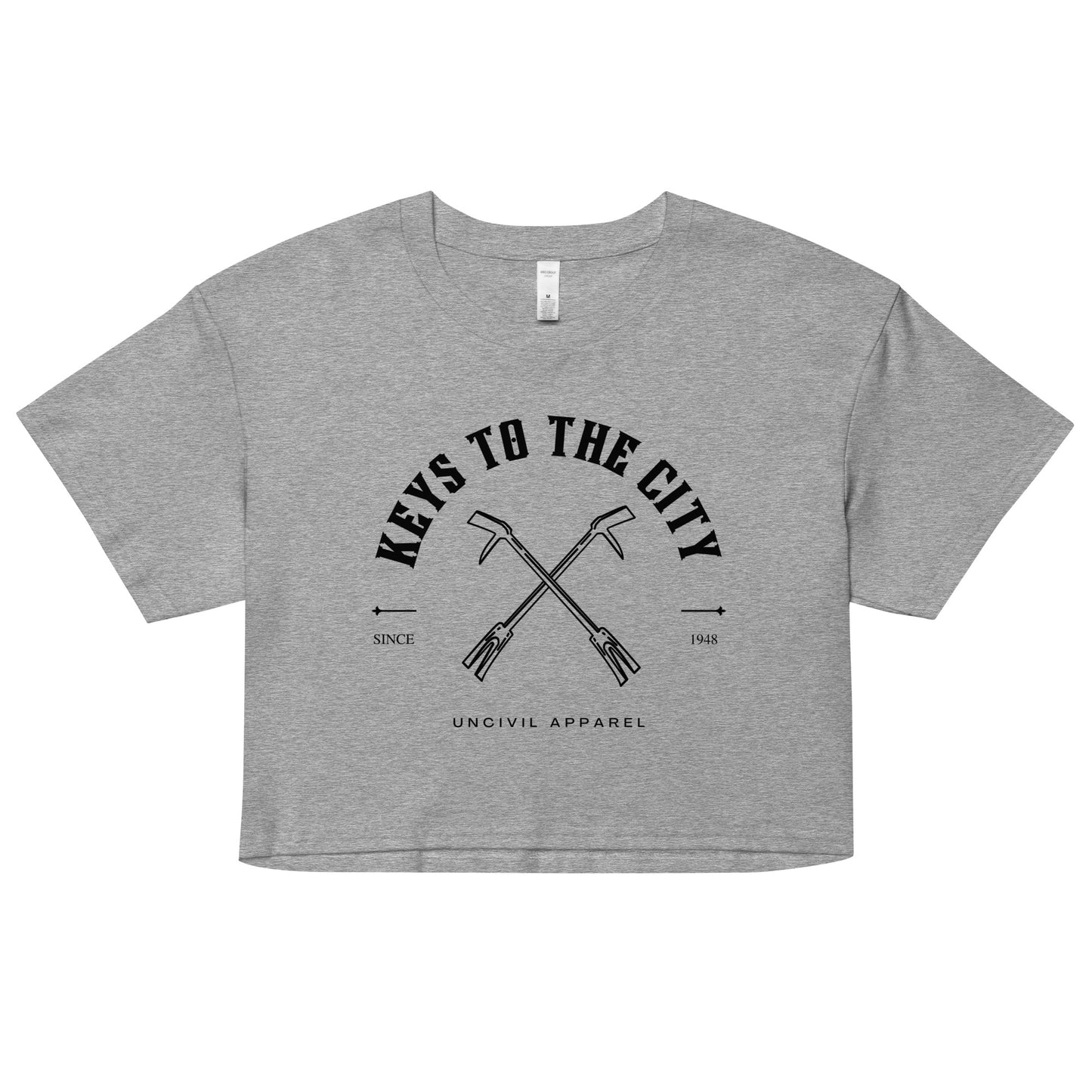 Keys to the City Halligan women's crop top, Heather Grey firefighter crop top
