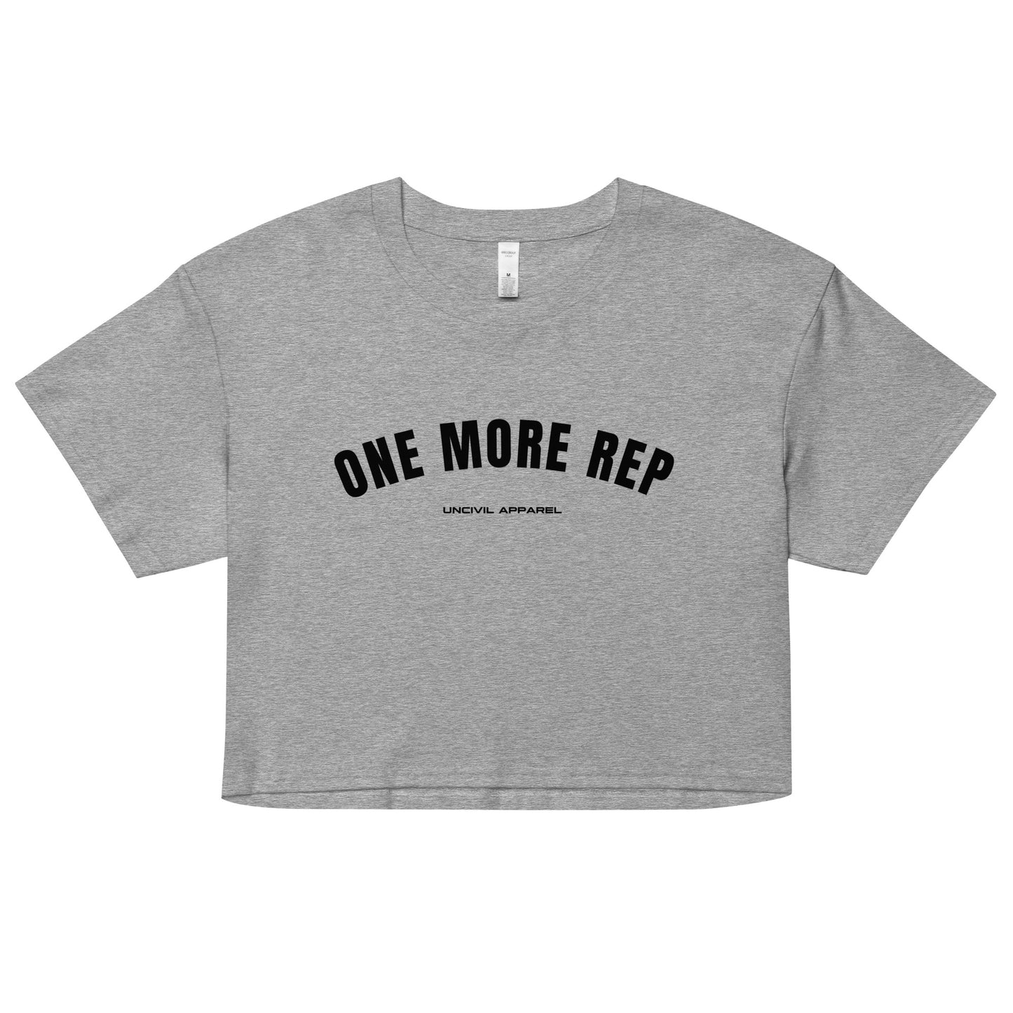 One More Rep Women's Crop Top Shirt in heather grey.