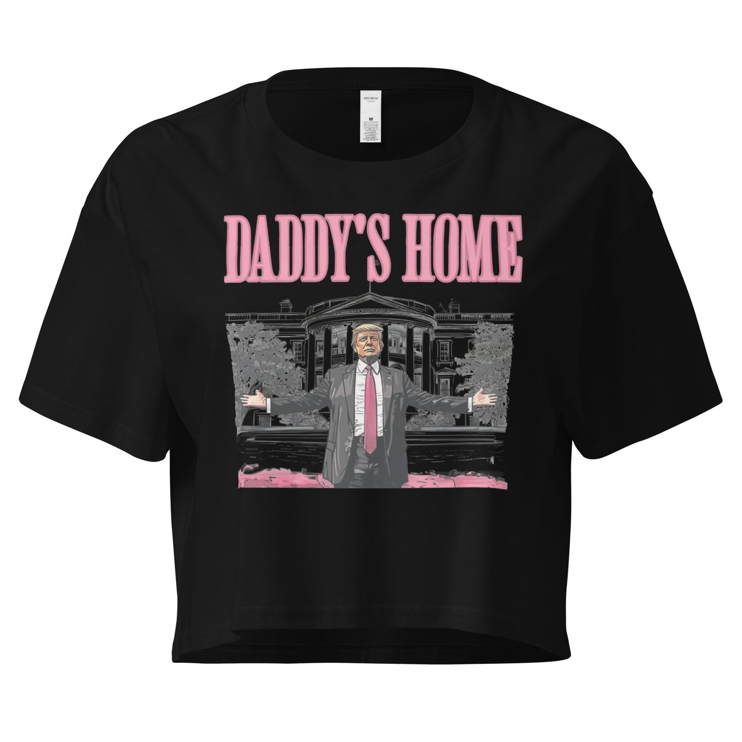 Black and Bubble Gum pink Daddy's Home Trump Women’s Crop Top