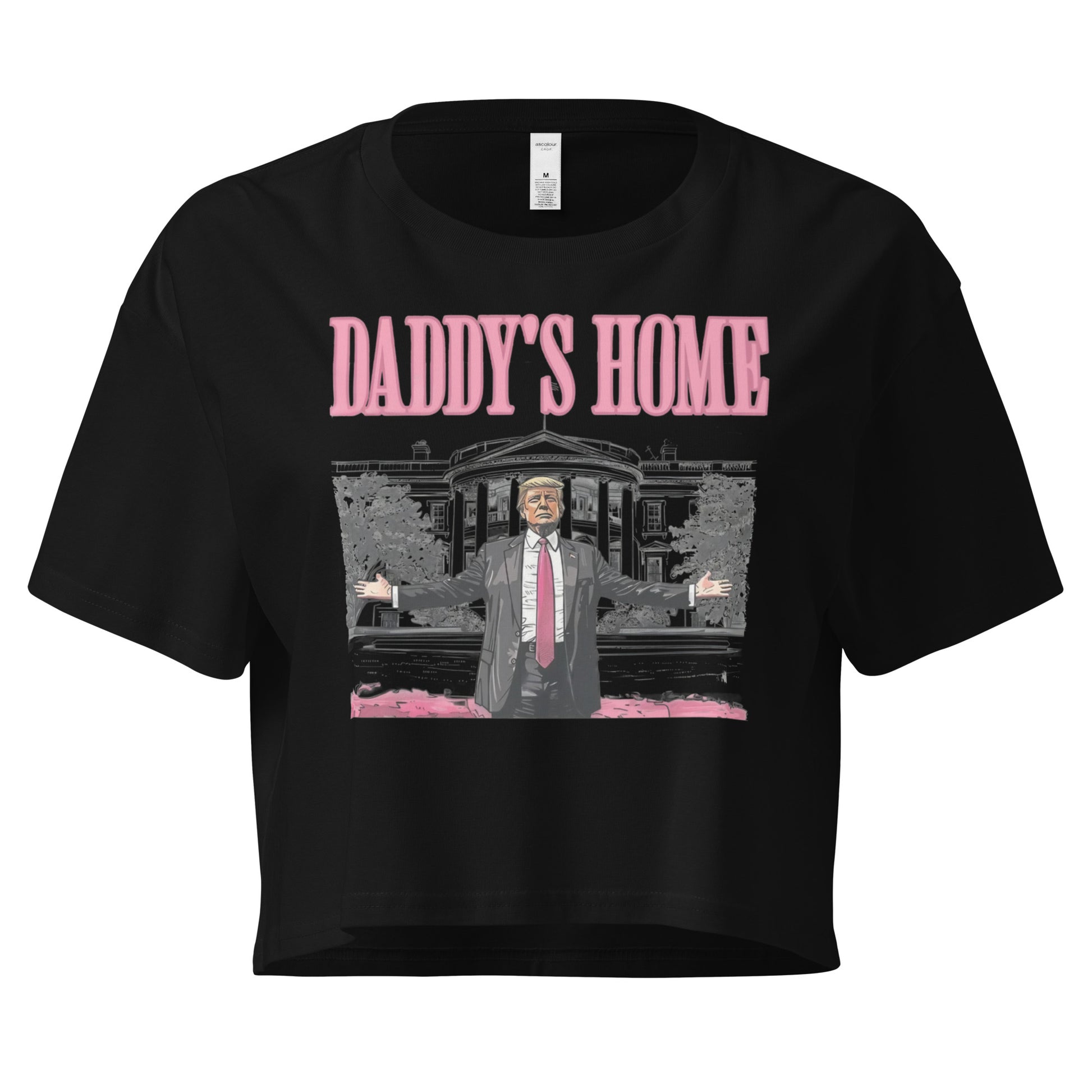Black and Bubble Gum pink Daddy's Home Trump Women’s Crop Top