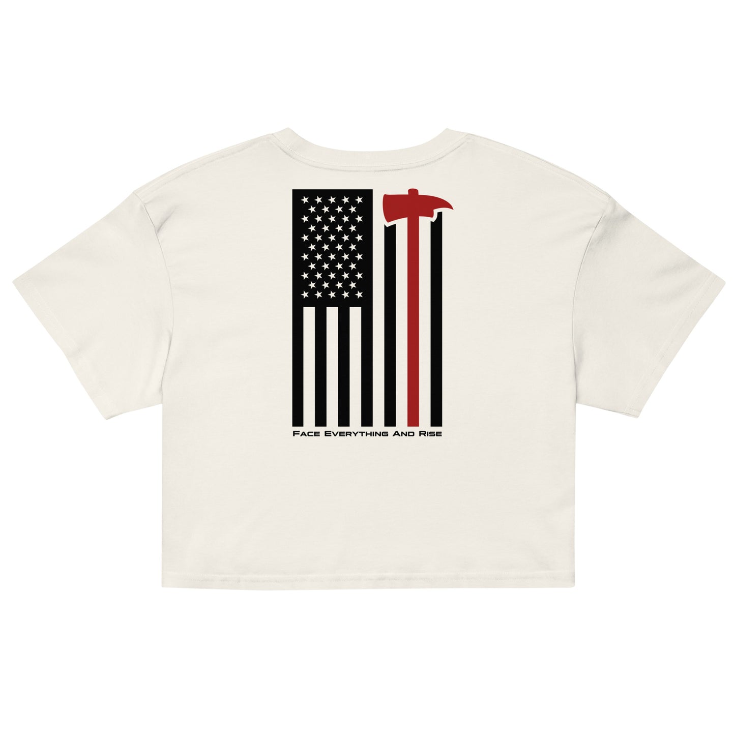 Face Everything & Rise UNCIVIL Firefighter Women's Crop Top with American Flag and Fireman's Axe - Cream
