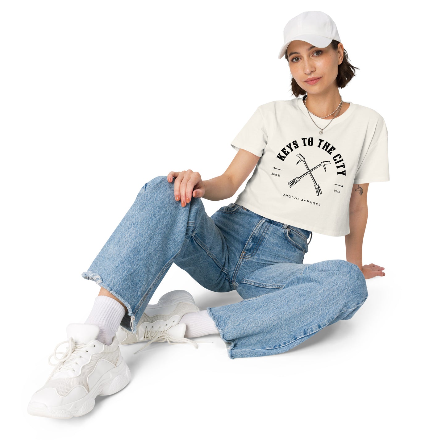 Keys to the City Halligan women's crop top, cream firefighter crop top