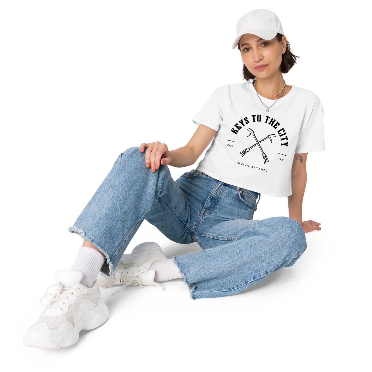 Keys to the City Halligan women's crop top, White firefighter crop top