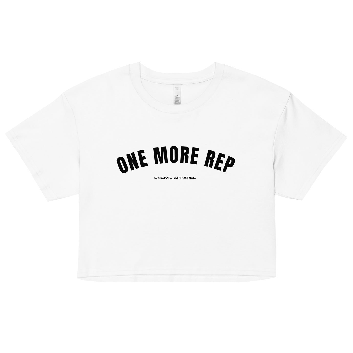 One More Rep Women's Crop Top Shirt in white.