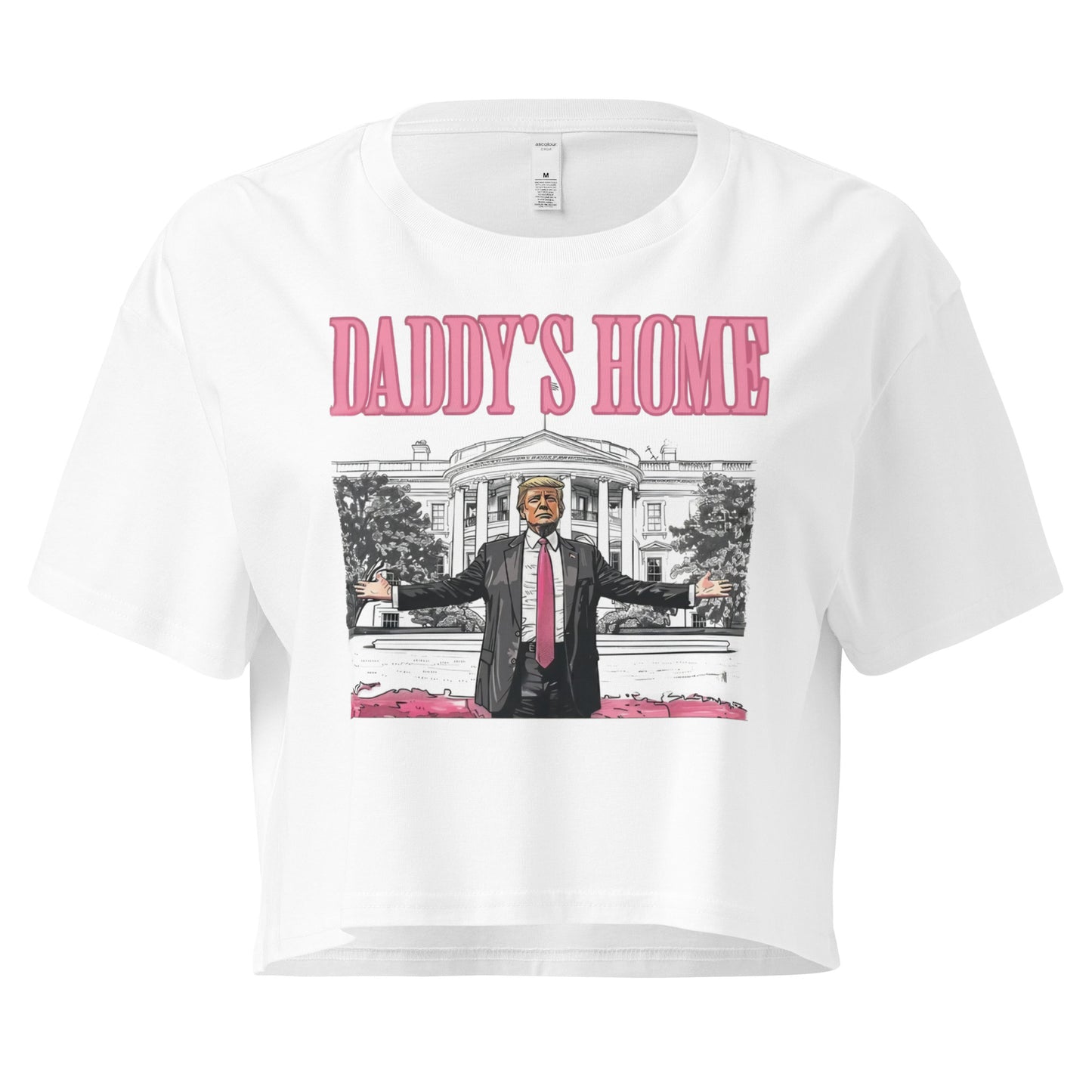 White and Bubble Gum pink Daddy's Home Trump Women’s Crop Top