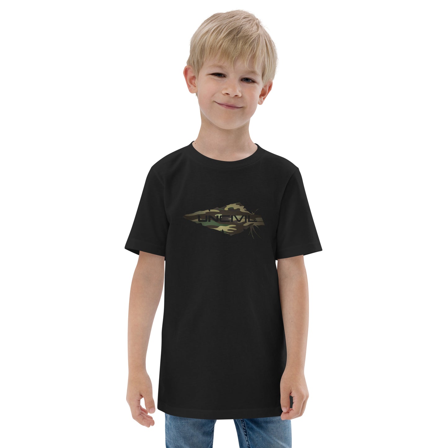 Equip your young patriots with the Youth Camo UNCIVIL Tee, featuring our iconic UNCIVIL logo of a spear in a camouflage print. Featured in white or black shirt.