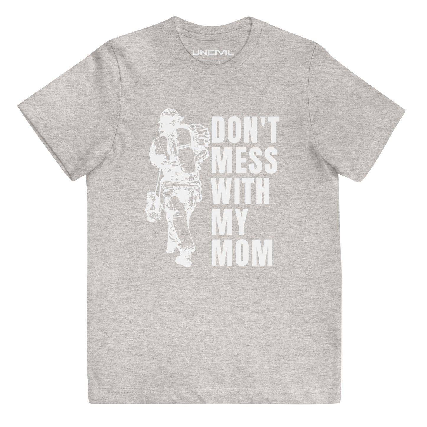 Show your love and support for your firefighter mom with our Don't Mess with my Mom UNCIVIL Tee. This tee features a striking graphic of a firefighter mom.