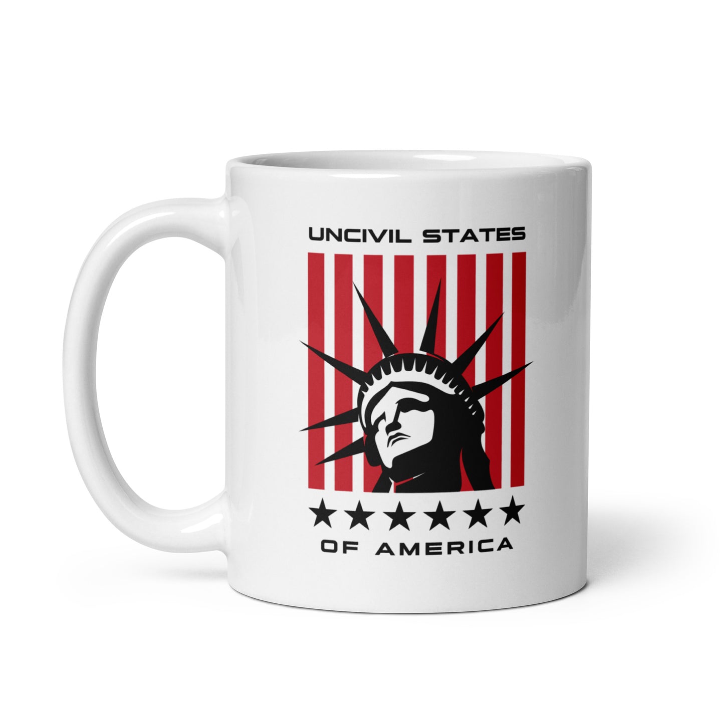 Disrupt the ordinary, drink from our UNCIVIL States of America ceramic mug, featuring the Statue of Liberty.